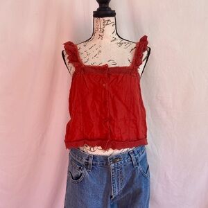 Lucky Brand Red Ruffle-Trim Button-Front Camisole